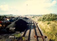 Coal yard at Mossend. View looks north.<br><br>[Ewan Crawford //1987]