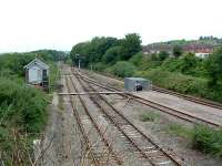 Park Junction; ahead to Ebbw Vale and Machen, left to Cardiff and right to Newport. Centre road is today a stub having been cut back. At the time of this photograph the Ebbw Vale line was only being used to bring scrap down from Ebbw Vale Steelworks as it was demolished.<br><br>[Ewan Crawford //]