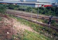 Terminus Junction looking north. Junction between the lines to Muirhouse Central Junction (nearer) and Larkfield Junction.<br><br>[Ewan Crawford //1987]