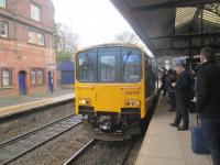 <h4><a href='/locations/K/Knutsford'>Knutsford</a></h4><p><small><a href='/companies/C/Cheshire_Midland_Railway'>Cheshire Midland Railway</a></small></p><p>150147 to Manchester Piccadilly arriving to a crowd of waiting passengers at Knutsford station, on 6th April 2016. 2/8</p><p>06/04/2016<br><small><a href='/contributors/David_Bosher'>David Bosher</a></small></p>