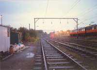 The sidings on the south side of Airdrie station.<br><br>[Ewan Crawford //1987]