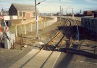 Ardrossan Harbour approach seen from the signalbox. Much reduced. Off to the left ran the lines to Ardrossan North and to the right others to the breakwater [see image 36336].<br><br>[Ewan Crawford //1987]