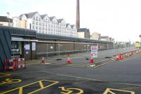 Nothing happening at Haymarket (think about it) on Sunday 16 April 2006.  The area of the car park destined to become the new bay platform 0 at Haymarket station, now cordoned off and designated a construction site.<br><br>[John Furnevel 16/04/2006]
