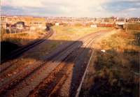 Ayr Harbour Junction looking to Falkland Yard. The bottom to right curve was originally a tramway later taken over by the railway.<br><br>[Ewan Crawford //1987]
