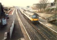Diverted from the E&G is a 477 hammering through Shotts on a Glasgow to Edinburgh service.<br><br>[Ewan Crawford //1988]