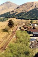 The timber depot and old station at Crianlarich Lower viewed from the West Highland Railway viaduct in 1990.<br><br>[Ewan Crawford //1990]