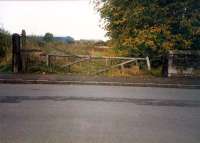 Level Crossing gate by Kilbirnie (Caledonian). This gate was on the Dennyholm Mill siding, reached by reversal.<br><br>[Ewan Crawford //1987]
