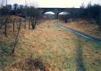 Irvine platforms at Crosshouse looking to Kilmarnock. The Dalry platforms were to the left and to the left of them the was the goods yard.<br><br>[Ewan Crawford //1988]