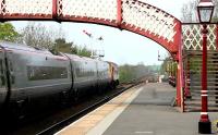 A class 57 diesel locomotive drags a diverted Euston - Glasgow Pendolino service north through Appleby station on the Settle and Carlisle line in May 2006.<br><br>[John Furnevel 06/05/2006]