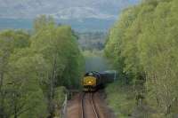 Southbound sleeper approaching Fersit.<br><br>[Ewan Crawford 28/05/2006]