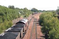 <I>Fancy meeting you here...</I> full and empty coal trains on the Hunterston - Longannet supply route meet at Halbeath sidings, Dunfermline on 13 June 2006.<br><br>[John Furnevel 13/06/2006]