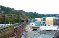 The Waverley Valley development, with the new Edinburgh Council HQ building starting to add its own <I>unique contribution</I> to this part of the Old Town. View east from the North Bridge on 8 July 2006.<br><br>[John Furnevel 08/07/2006]